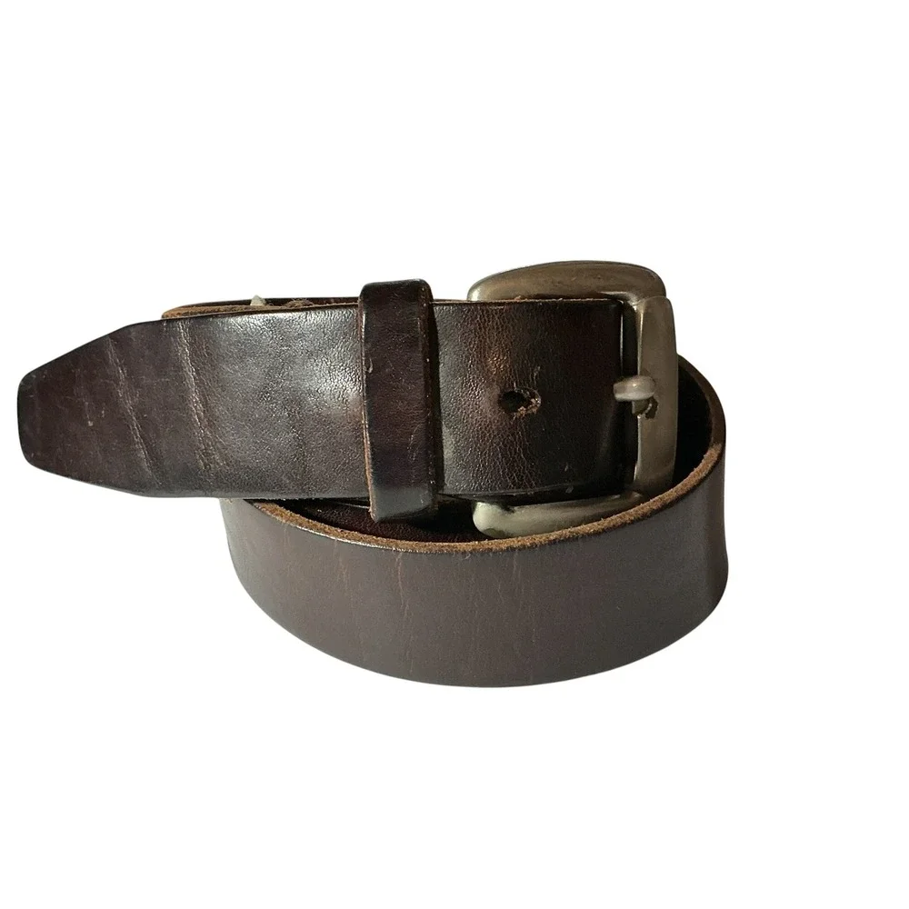 Vtg Fossil brown Leather Belt Silver Buckle Rugged Casual Distressed 34